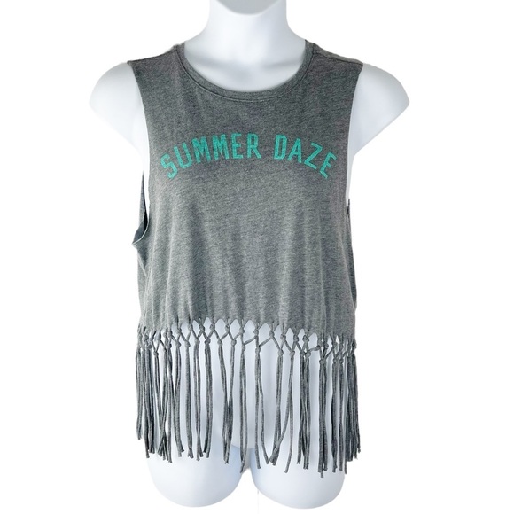 Hollister Gray and Teal Summer Daze Boho Festival Fringe Tank Top - Picture 4 of 10